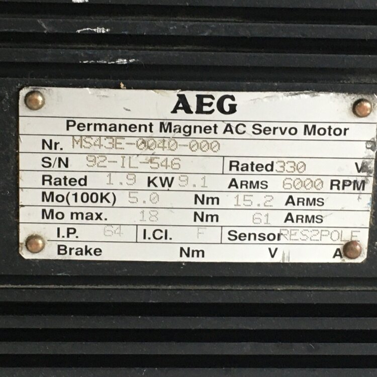 AEG MOTOR CONTROL MS43E-0040-000 — серво мотор 1.8 кВт, 330 В, 6000 об/мин