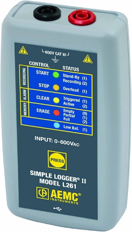 AEMC INSTRUMENTS 212605 Регистратор напряжения AEMC L261 (212605) — Simple Logger II, 1-канал, 0–600 V AC/DC